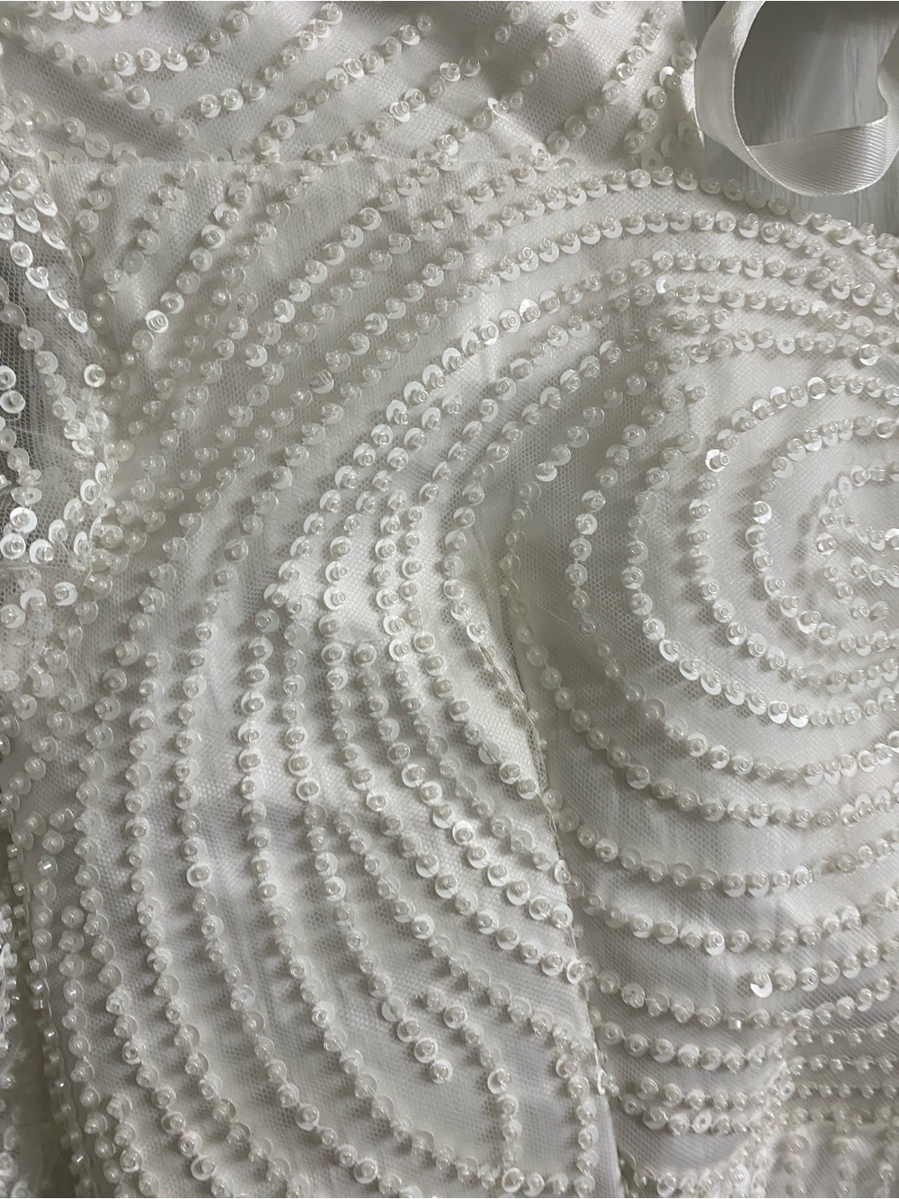 Vintage Elegant White Swirl Sequin Beaded Midi Formal Dress Long Sheer Sleeves M - Picture 16 of 16
